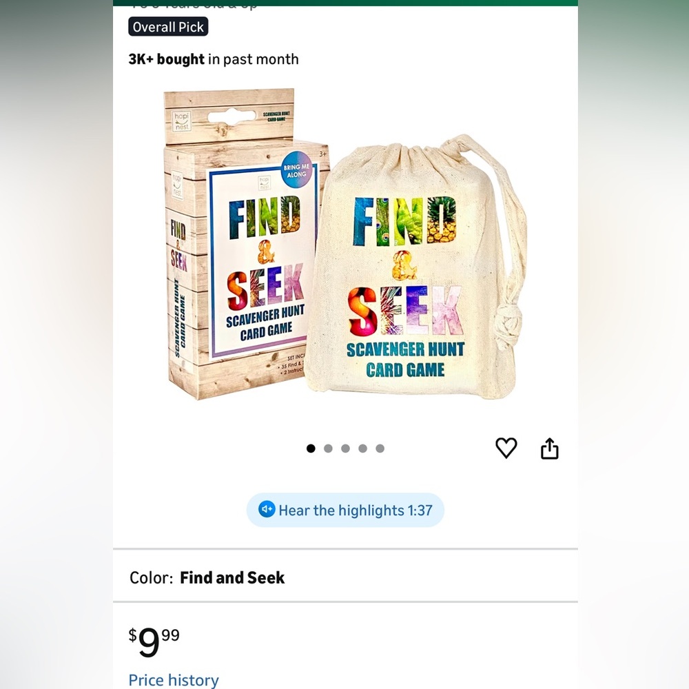 Find and Seek Scavenger Hunt Card Game
